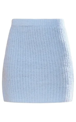 New PrettyLittleThing Knitted Brushed Mini Skirt Baby Blue