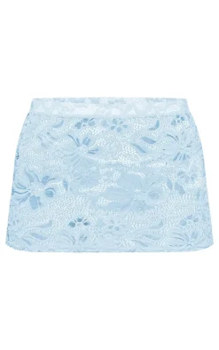 Baby Blue Lace Low Rise Micro Mini Skirt