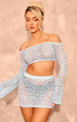 Hot PrettyLittleThing Lace Micro Mini Skirt Baby Blue