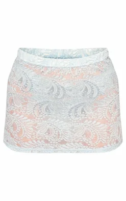 Hot PrettyLittleThing Lace Micro Mini Skirt Baby Blue