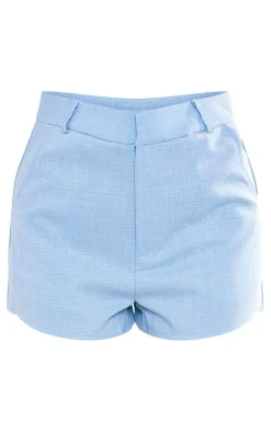 Clearance PrettyLittleThing Linen Look Tailored High Waisted Shorts Baby Blue