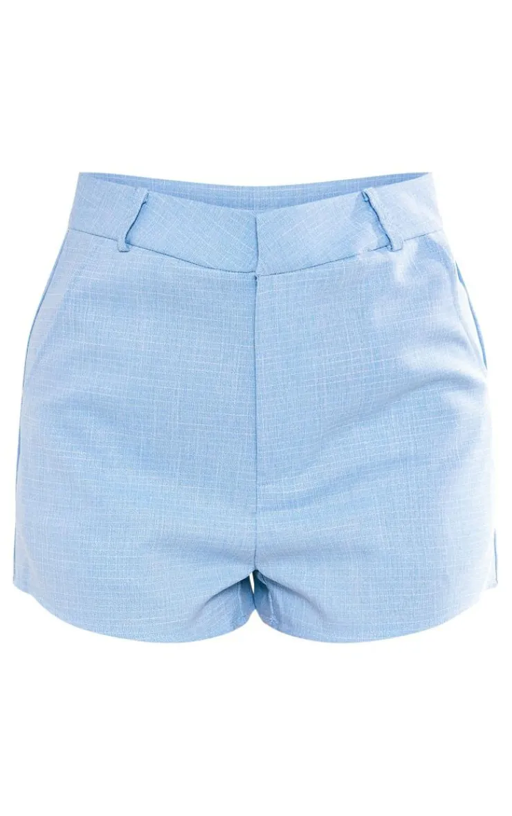 Clearance PrettyLittleThing Linen Look Tailored High Waisted Shorts Baby Blue