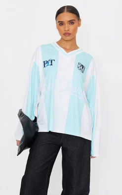 PrettyLittleThing T-Shirts*Logo Sports Striped Long Sleeve Jersey