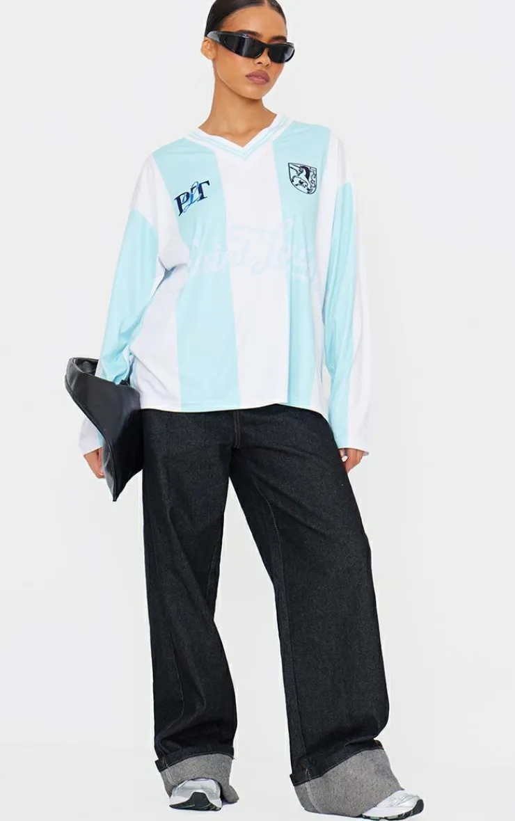 PrettyLittleThing T-Shirts*Logo Sports Striped Long Sleeve Jersey