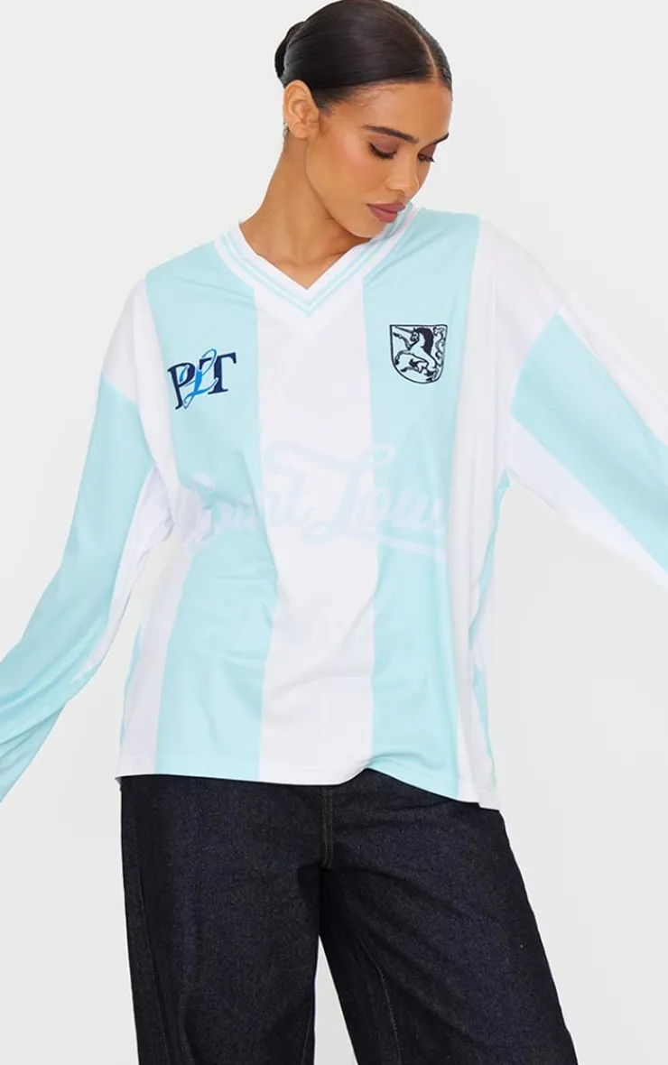 PrettyLittleThing T-Shirts*Logo Sports Striped Long Sleeve Jersey