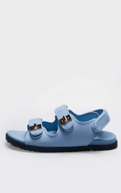 PrettyLittleThing Flat Sandals*PU Round Toe Buckled Sling Back Footbed Sandals