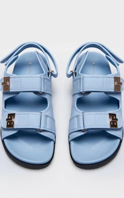 PrettyLittleThing Flat Sandals*PU Round Toe Buckled Sling Back Footbed Sandals