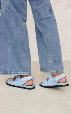 PrettyLittleThing Flat Sandals*PU Round Toe Buckled Sling Back Footbed Sandals
