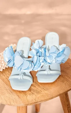 PrettyLittleThing Mules*PU Round Toe Satin Corsage Strap Heeled Sandals