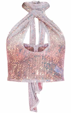 Scarf Detail Sequin Top-PrettyLittleThing Online