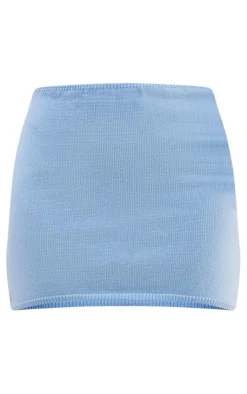 Discount PrettyLittleThing Soft Knit Mini Skirt Baby Blue