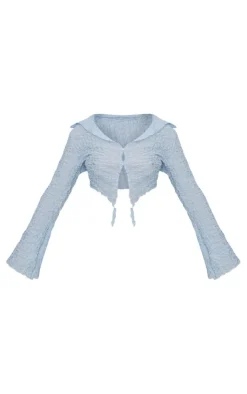 PrettyLittleThing Shirts*Textured Dip Hem Flute Sleeve Shirt