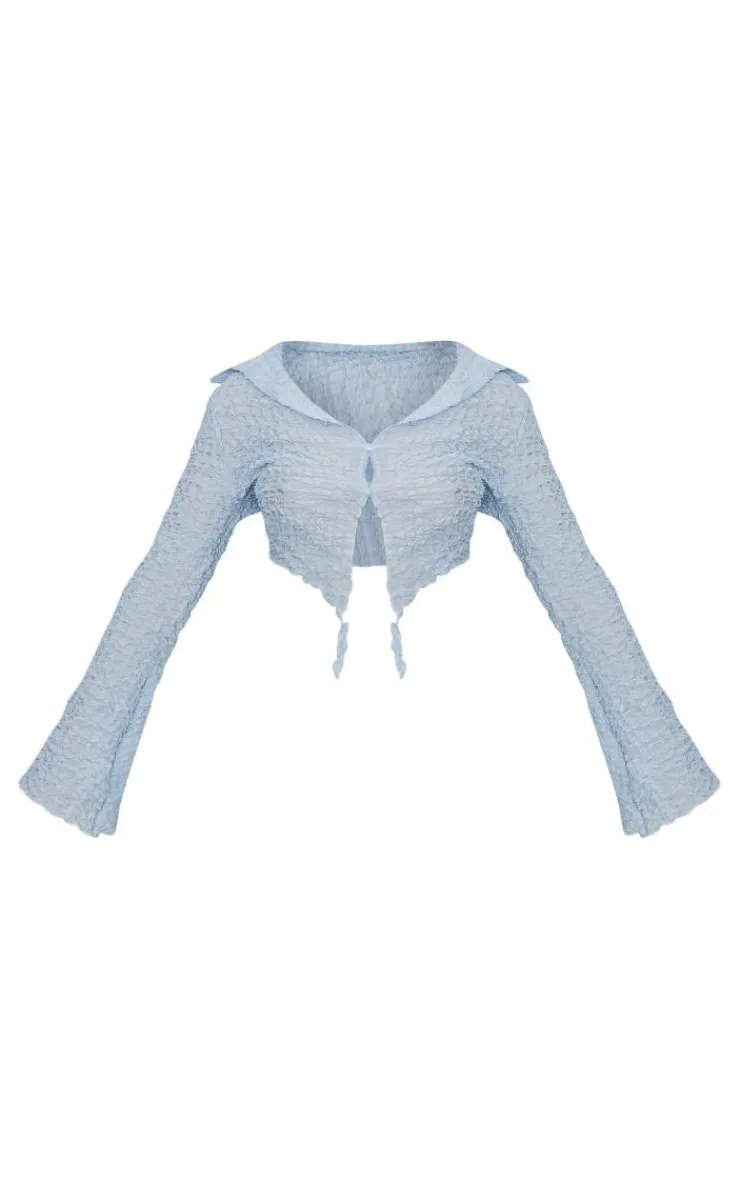PrettyLittleThing Shirts*Textured Dip Hem Flute Sleeve Shirt