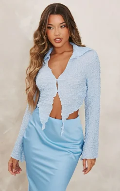 PrettyLittleThing Shirts*Textured Dip Hem Flute Sleeve Shirt