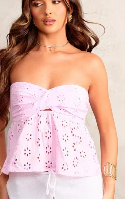 Baby Pink Bandeau Broderie Crop Top