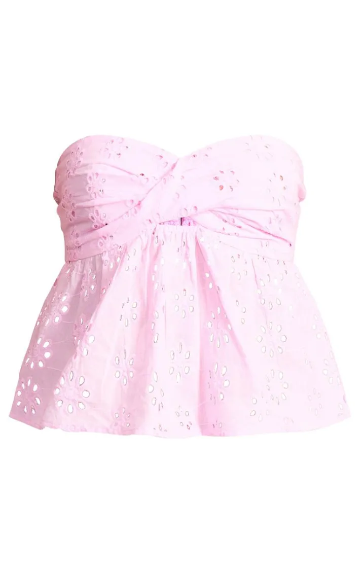 Baby Pink Bandeau Broderie Crop Top