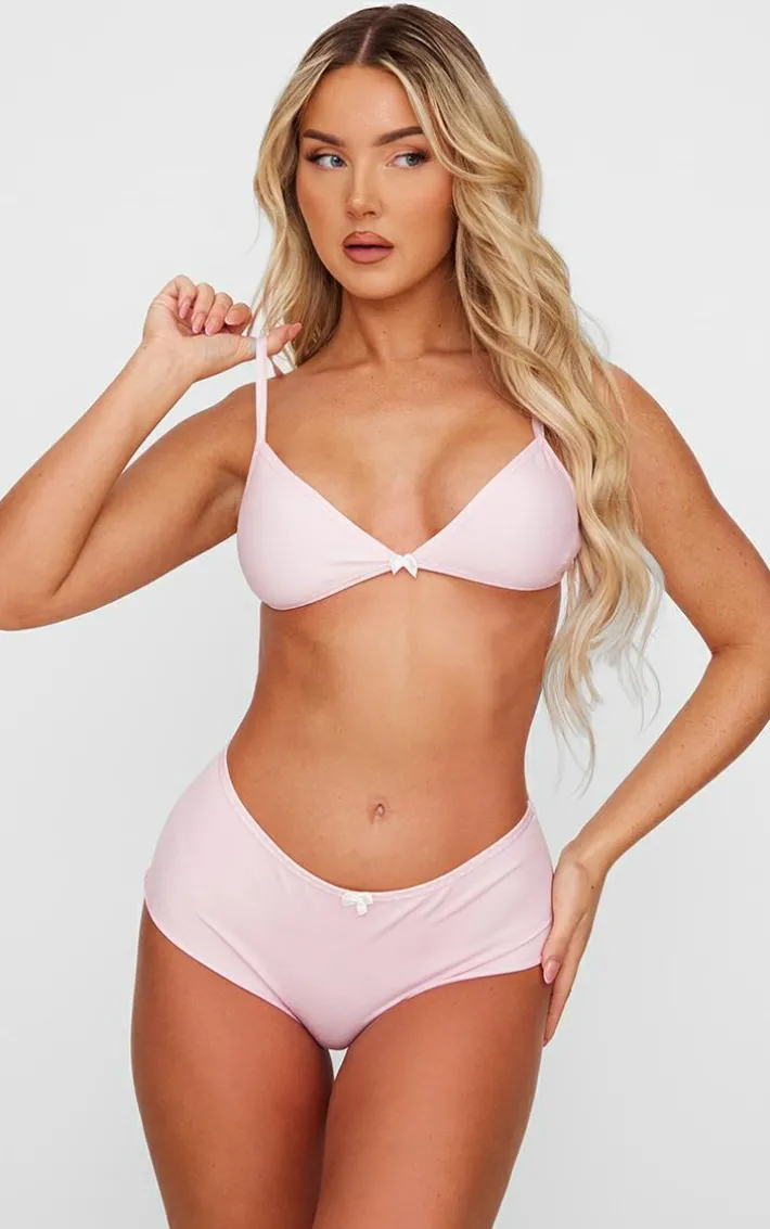 Baby Pink Bow Detail Triangle Bra