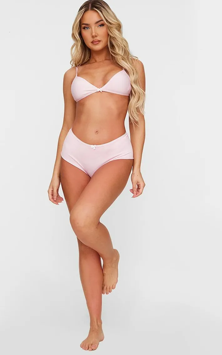 Baby Pink Bow Detail Triangle Bra