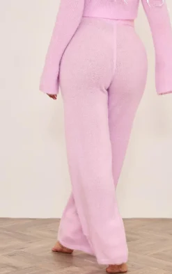 Baby Pink Candyfloss Knit Wide Leg Pants