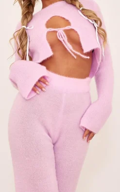 Baby Pink Candyfloss Knit Wide Leg Pants