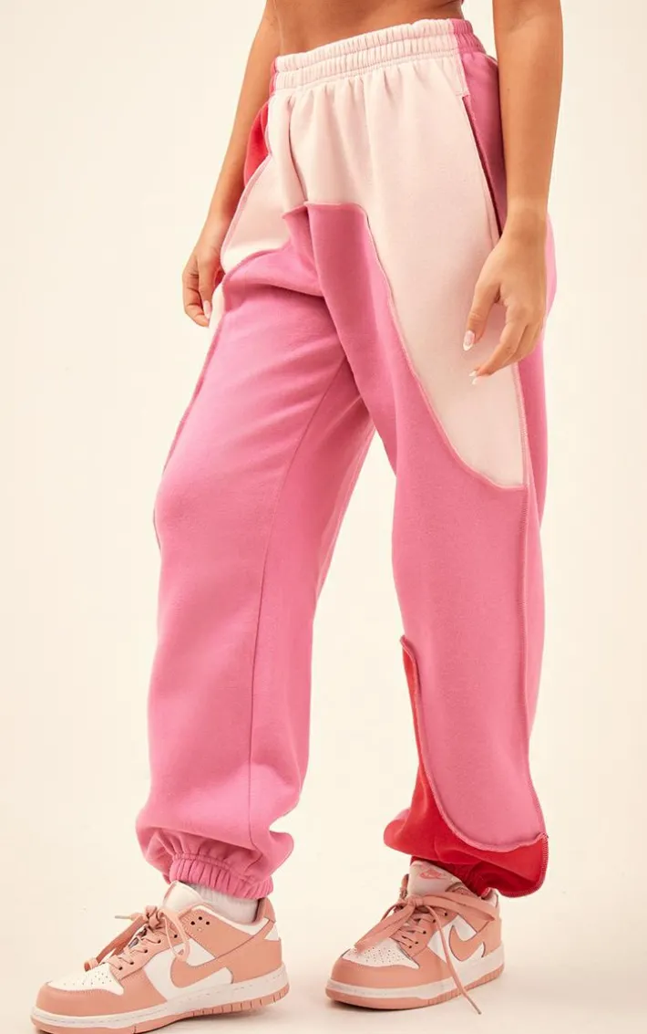 Baby Pink Color Block Sweat Cuffed Oversized Sweatpants