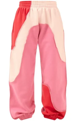 Baby Pink Color Block Sweat Cuffed Oversized Sweatpants