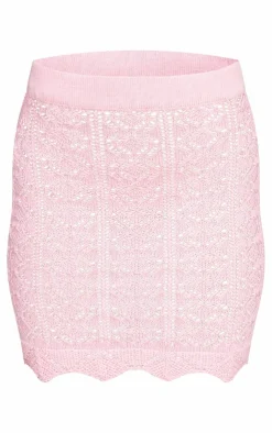 New PrettyLittleThing Contrast Crochet Knit Mini Skirt Baby Pink