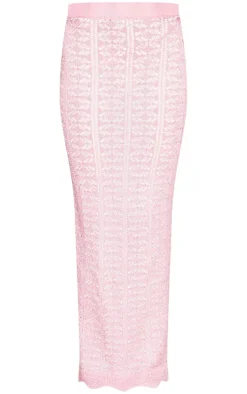 Clearance PrettyLittleThing Contrast Crochet Knit Maxi Skirt Baby Pink