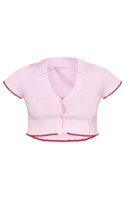 Hot PrettyLittleThing Contrast Hem Glitter Detail Knit Mini Skirt Baby Pink
