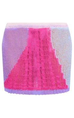Outlet PrettyLittleThing Contrast Open Knit Mini Skirt Baby Pink