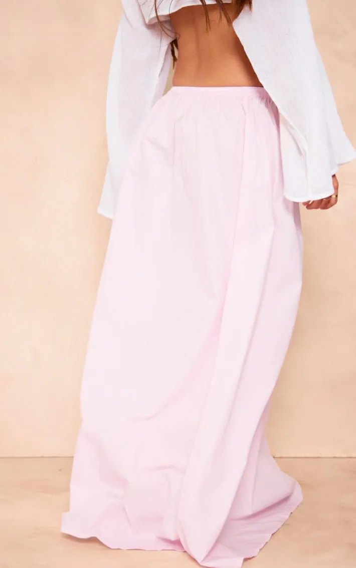 Baby Pink Cotton Poplin Elasticated Waist Maxi Skirt