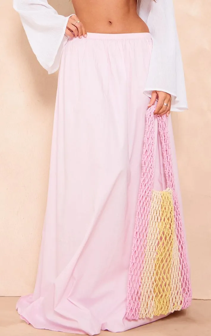 Baby Pink Cotton Poplin Elasticated Waist Maxi Skirt