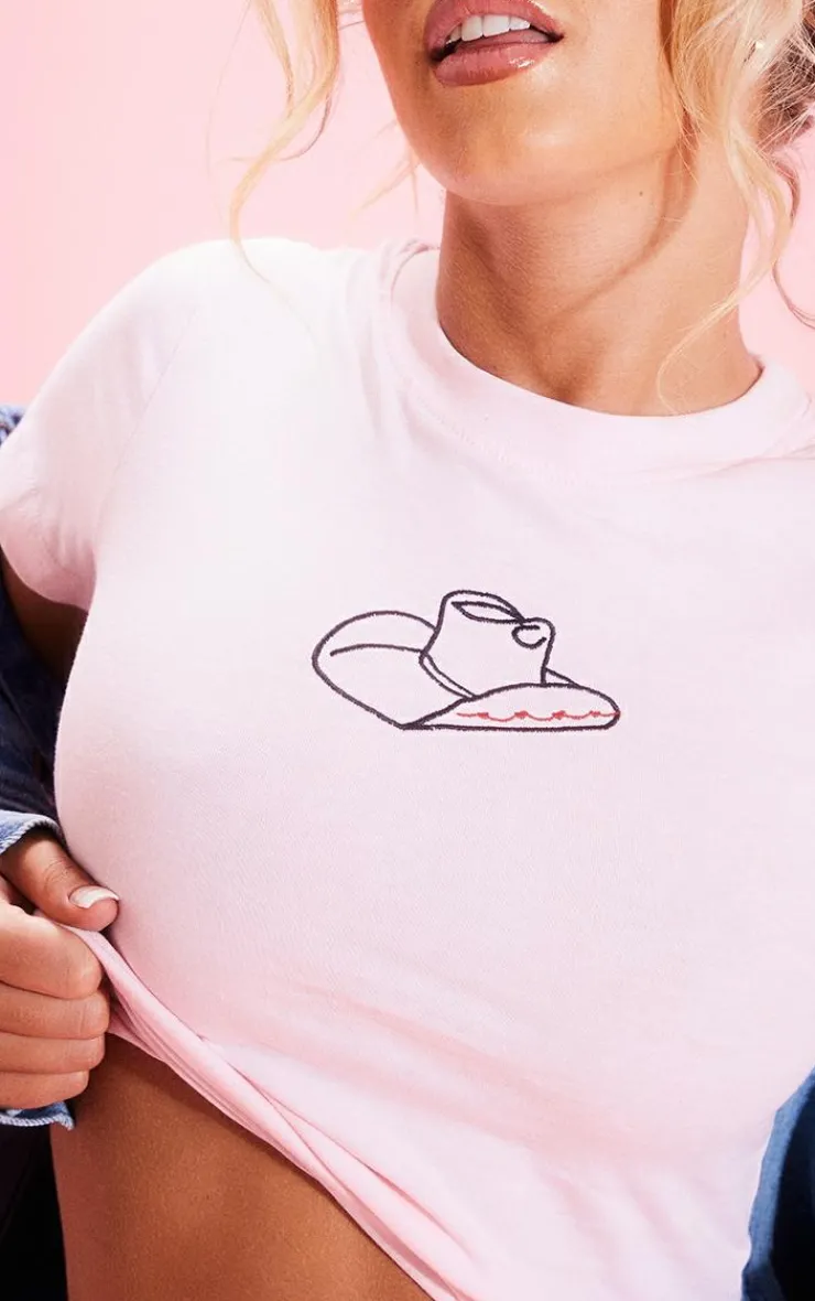 PrettyLittleThing T-Shirts*Cowboy Hat Embroidered Fitted T Shirt