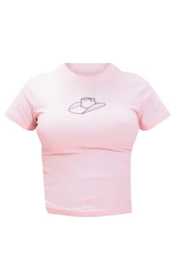 PrettyLittleThing T-Shirts*Cowboy Hat Embroidered Fitted T Shirt