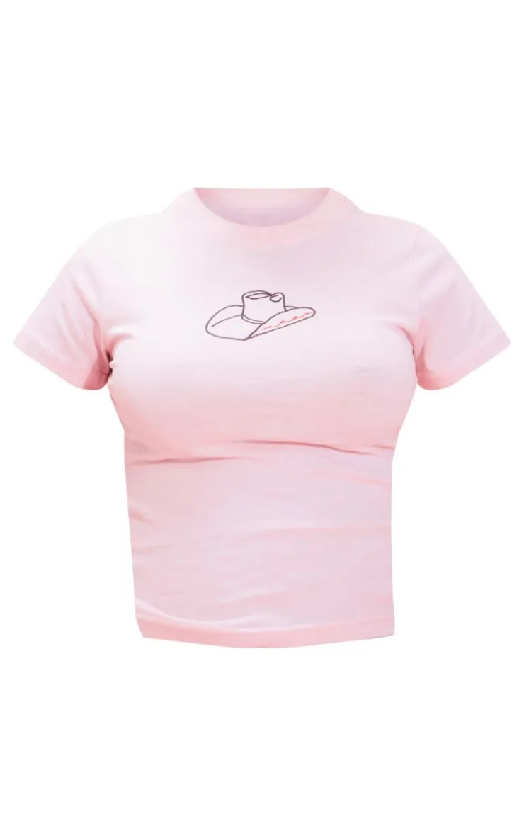 PrettyLittleThing T-Shirts*Cowboy Hat Embroidered Fitted T Shirt