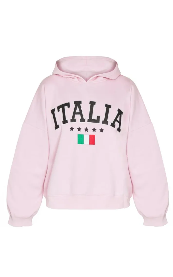 Baby Pink Embroidered Italia Print Hoodie