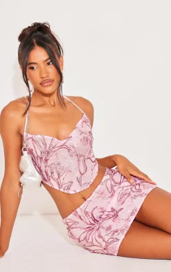 Outlet PrettyLittleThing Floral Sequin Mini Skirt Baby Pink