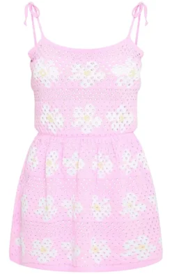 Baby Pink Flower Crochet Floaty Dress