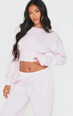 Discount PrettyLittleThing Gathered Bust Cropped Sweatshirt Baby Pink
