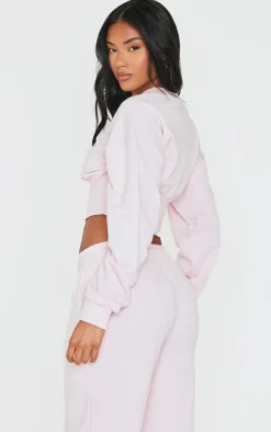 Discount PrettyLittleThing Gathered Bust Cropped Sweatshirt Baby Pink