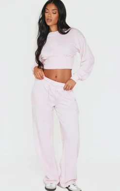 Discount PrettyLittleThing Gathered Bust Cropped Sweatshirt Baby Pink