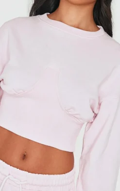 Discount PrettyLittleThing Gathered Bust Cropped Sweatshirt Baby Pink