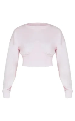 Discount PrettyLittleThing Gathered Bust Cropped Sweatshirt Baby Pink