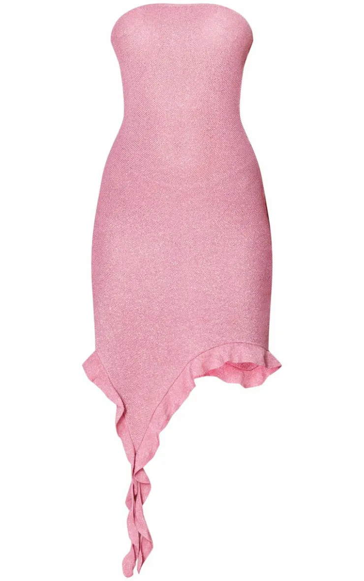 Glitter Knit Ruffle Detail Bandeau Dress-PrettyLittleThing Online