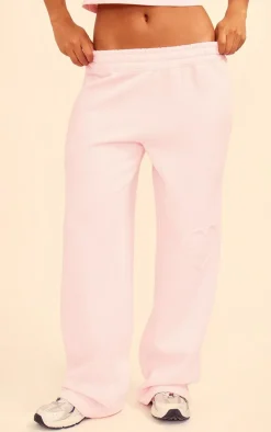 Best PrettyLittleThing Heart Embossed Wide Leg Sweatpants Baby Pink