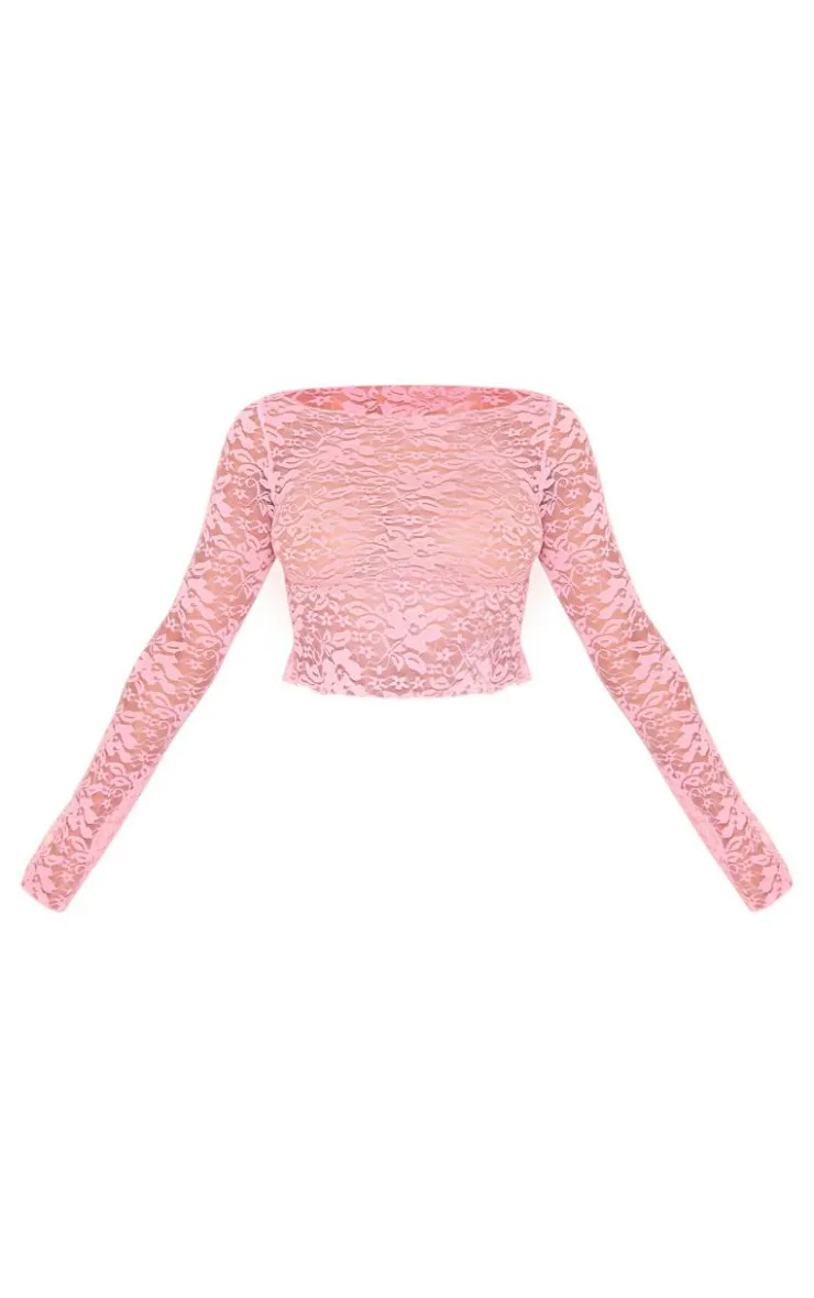 Lace Long Sleeve Long Top-PrettyLittleThing New