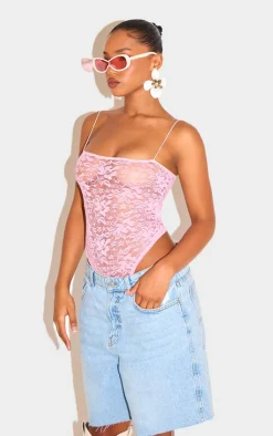 Lace Spaghetti Strap Bodysuit-PrettyLittleThing Outlet