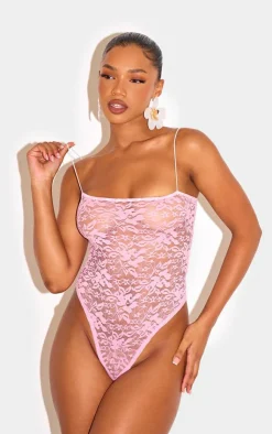 Lace Spaghetti Strap Bodysuit-PrettyLittleThing Outlet