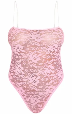 Lace Spaghetti Strap Bodysuit-PrettyLittleThing Outlet