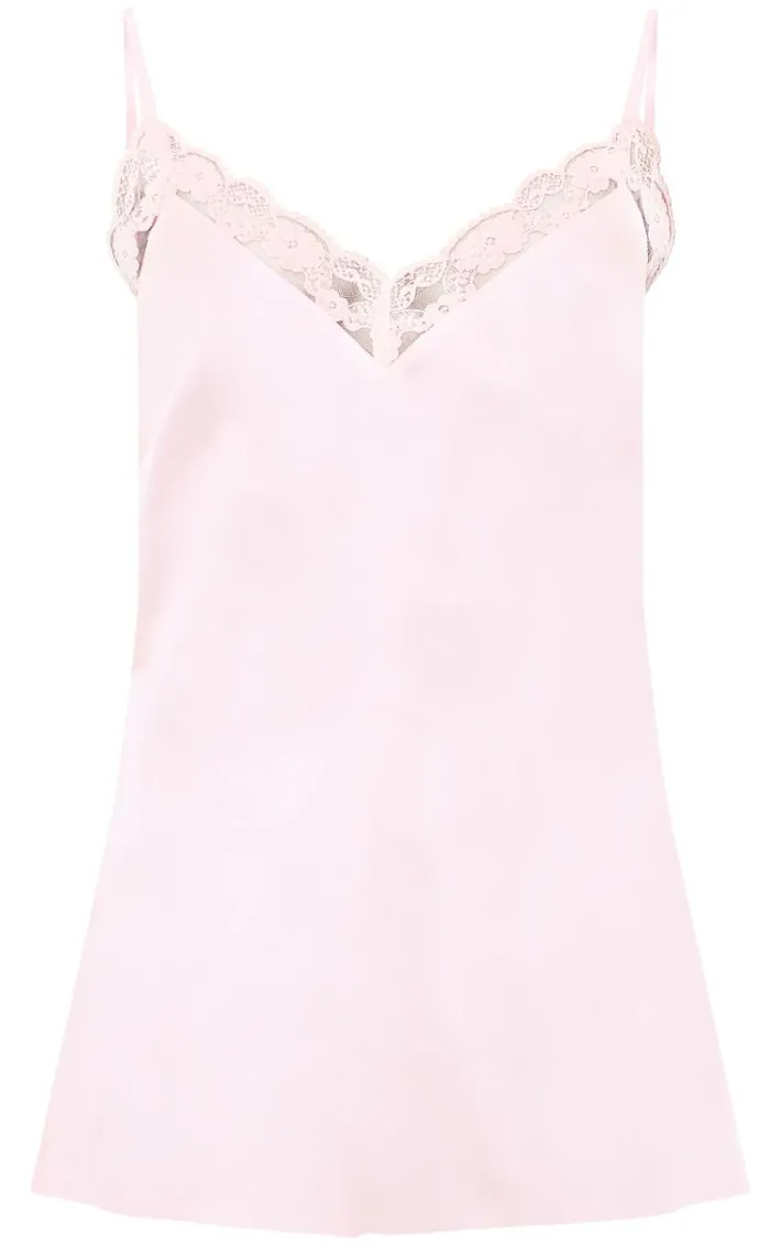 Baby Pink Lace Trim Satin Nightie